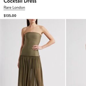 Rare London Strapless Dress in Olive Green